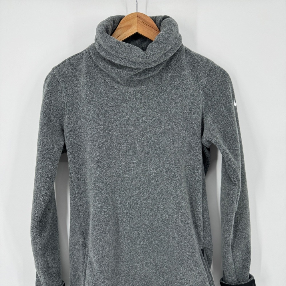 Nike Dri-FIT Women's Gray Tunic Pocket Fleece Shawl Collar Pullover Top XS